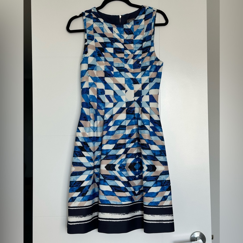 Vince Camuto Blue Geometric Pattern Dress